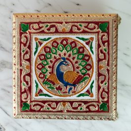 Indian Home Decorative | Handcrafted Wooden Chauki with Meenakari Work– Traditional stand for Pooja, Meditation & Home Decor – set of 4